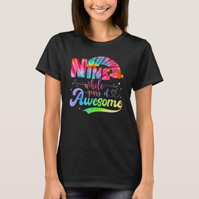 Camiseta Nine Whole Years Of Awesome Unicorn Rainbow Birthd (Anverso)