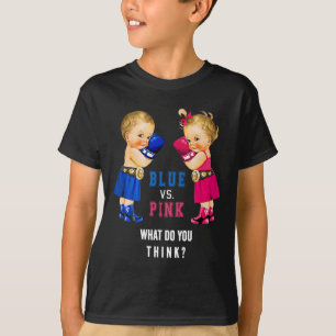 Camiseta Niñera de boxeo azul versus rosa Revelación de gén