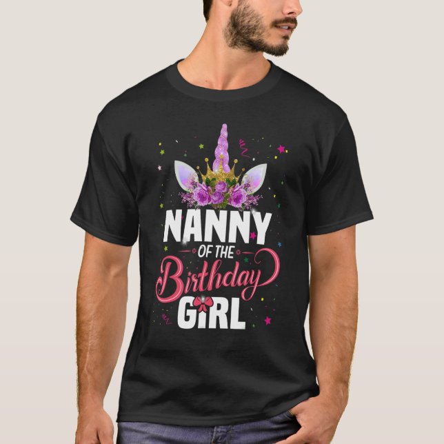 Camiseta Niñera De La Familia Unicorn, Chica De Cumpleaños (Anverso)