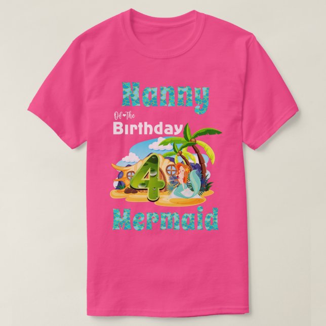 Camiseta Niñera De Sirena Cuta Del Cuarto Cumpleaños (Diseño del anverso)