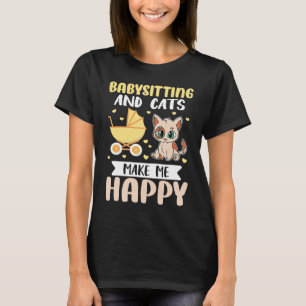 Camiseta Niñera Niñera Y Gatos Me Hacen Feliz
