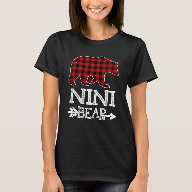 Camiseta Nini Bear Christmas Pajama Red Plaid Buffalo Famil (Anverso)