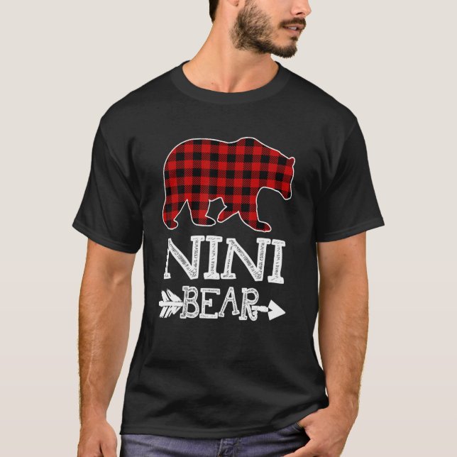 Camiseta Nini Bear Christmas Pajama Red Plaid Buffalo Famil (Anverso)