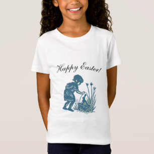 Camiseta Niñito ilustrado y conejito feliz Pascua
