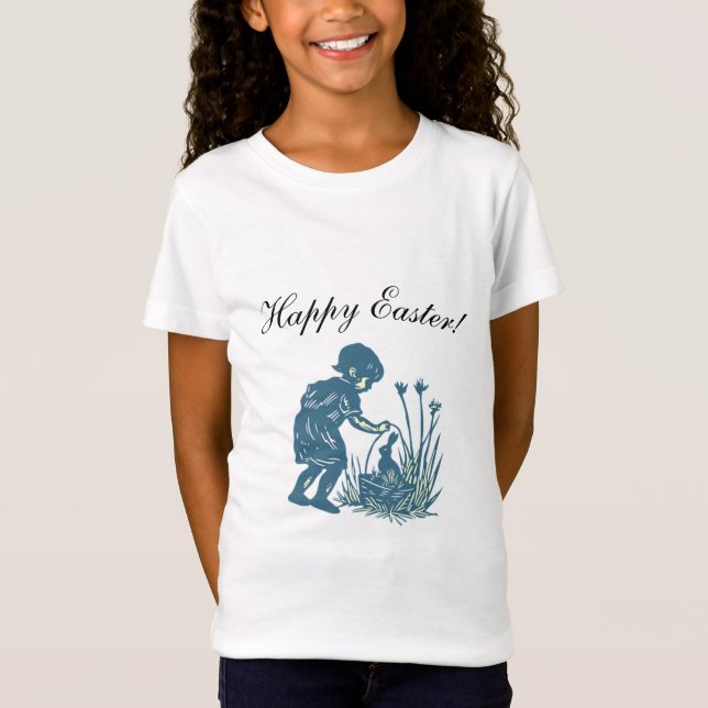 Camiseta Niñito ilustrado y conejito feliz Pascua (Anverso)