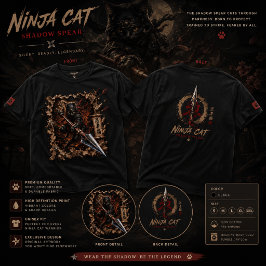Camiseta Ninja Cat Shadow Spear – Guerrero 3D Pop-