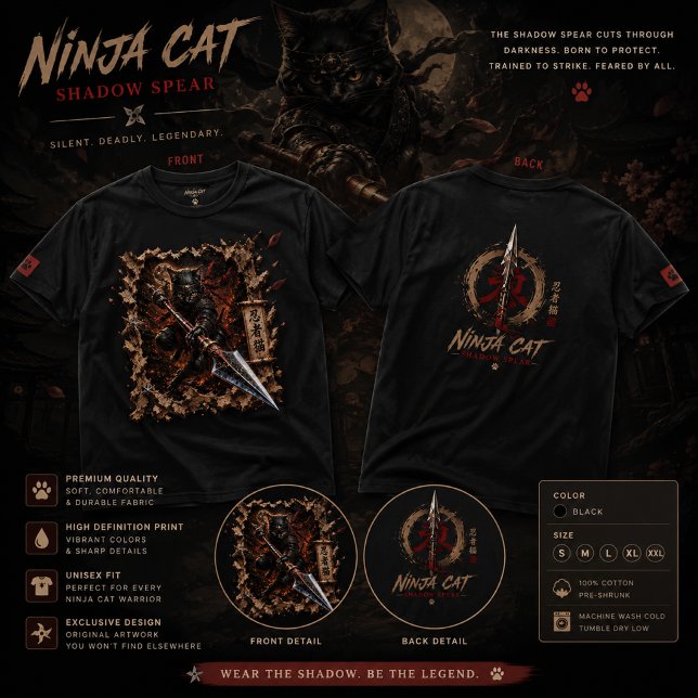 Camiseta Ninja Cat Shadow Spear – Guerrero 3D Pop- (Subido por el creador)