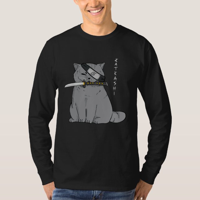 Camiseta Ninja Cat with Samurai Sword in Mouth (Anverso)