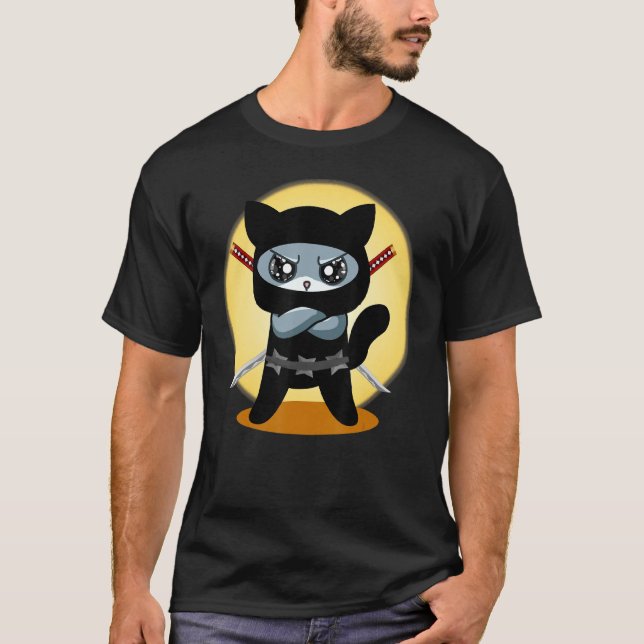 Camiseta Ninja De Gato De Juego Con Ninjato Katana Mal Gami (Anverso)