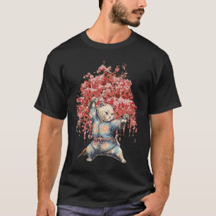 Camiseta Ninja del gato retro detrás del árbol sakura 1 jap