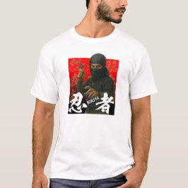 Camiseta Ninja en negro con fondo kanji y rojo