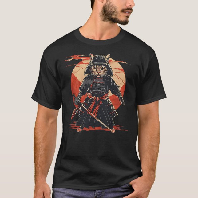 Camiseta Ninja Japanese Art Samurai Cat Kitten (Anverso)