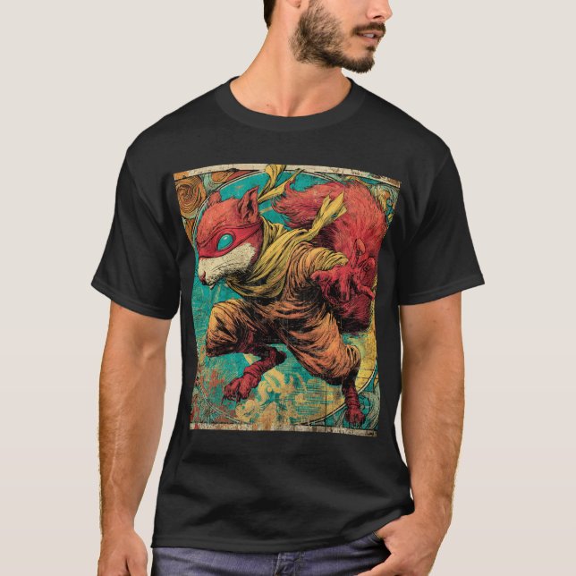 Camiseta Ninja Squirrel Strike – Póster de cómic áspero (Anverso)