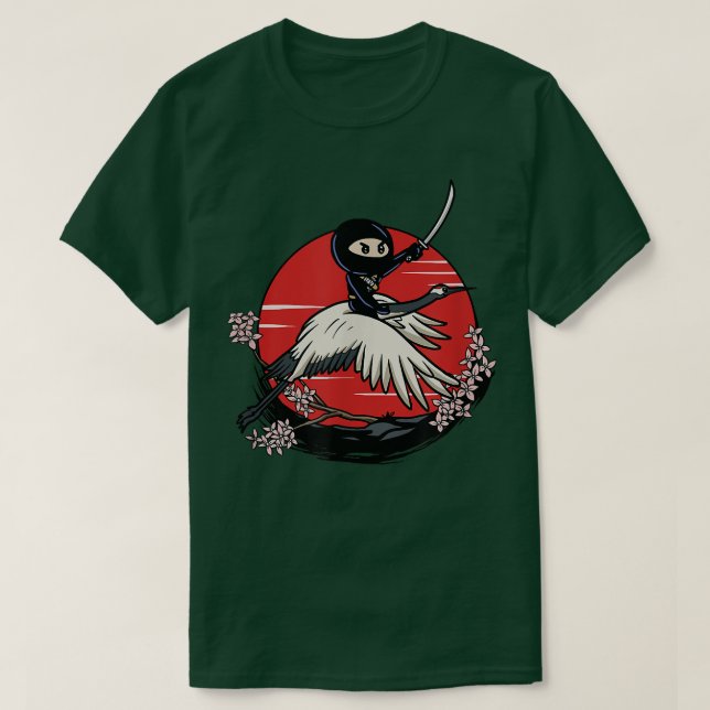 Camiseta Ninja Tomo Riding Crane Japanese Fantasy Anime  (Diseño del anverso)