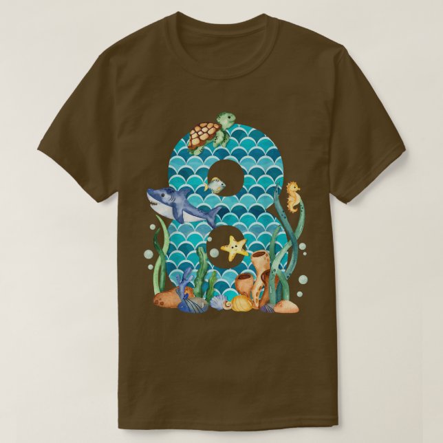 Camiseta Niño 8 Acuario de animales de mar de cumpleaños 8 (Diseño del anverso)