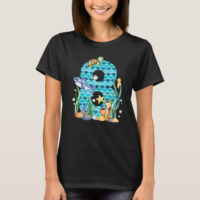 Camiseta Niño 8 Acuario de animales de mar de cumpleaños 8 (Anverso)