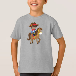Camiseta Niño afroamericano, vaquero, alguacil, caballo