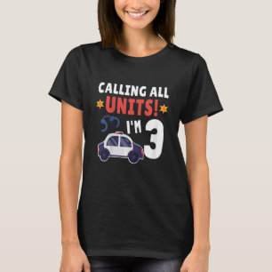 Camiseta Niño Auto de la policía tercer cumpleaños 3 años c