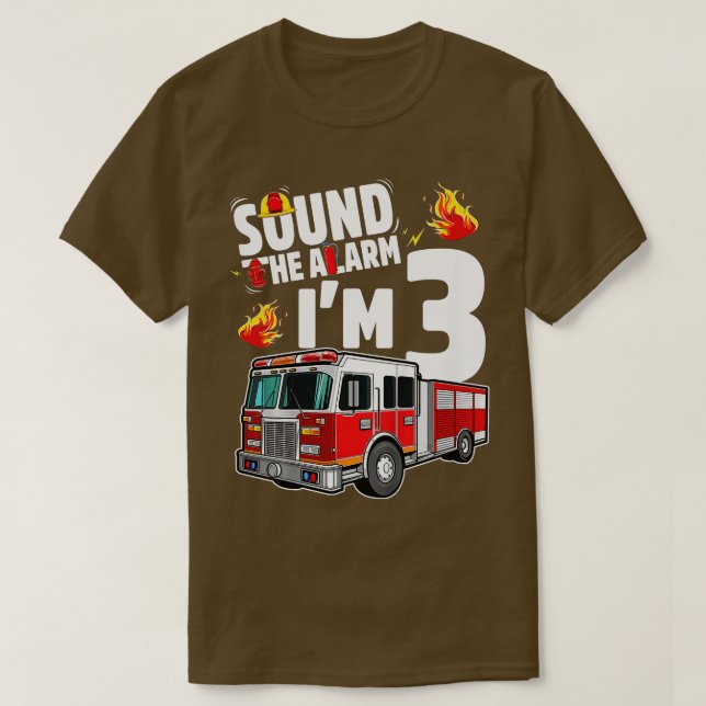 Camiseta Niño Camión de bomberos tercer cumpleaños bombero  (Diseño del anverso)