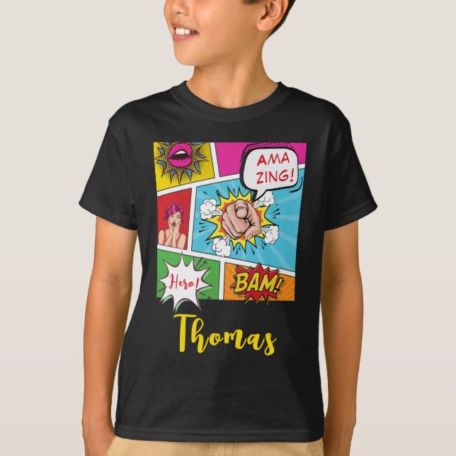 Camiseta Niño cómico de arte pop (Anverso)