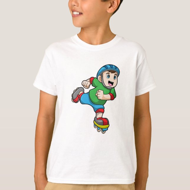 Camiseta Niño como patinador con patines en línea y casco (Anverso)
