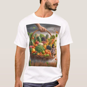 Camiseta "Niño con cesta de frutas y verduras variadas