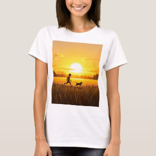 Camiseta Niño corriendo con perro al atardecer