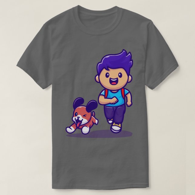 Camiseta Niño Corto Corriendo Con Personalizado De Perro (Diseño del anverso)