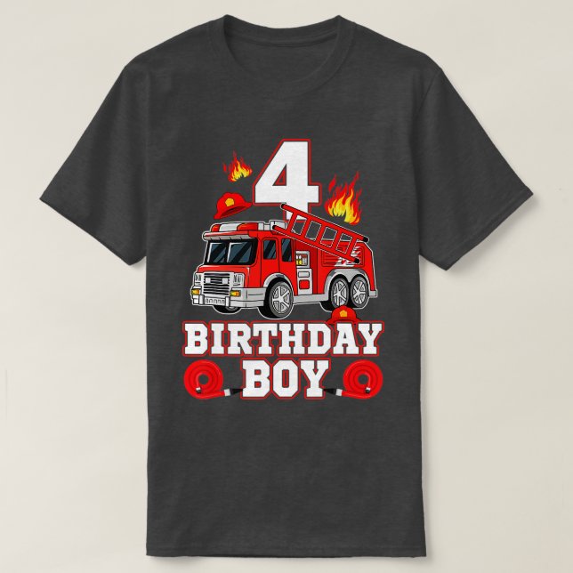 Camiseta Niño de 4 años es mi cuarto cumpleaños incendio de (Diseño del anverso)