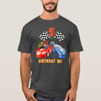 Camiseta Niño de 5 años, niño de cumpleaños, rueda de fuego