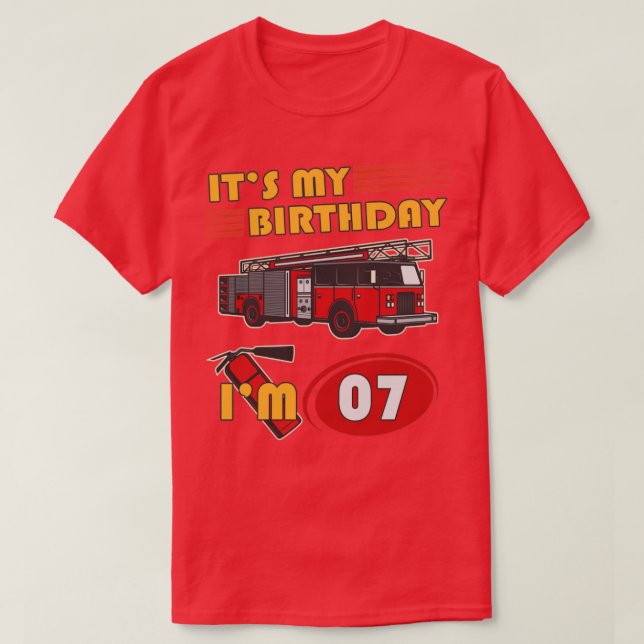 Camiseta Niño de 7 años es mi cumpleaños Camión de Fuego 7  (Diseño del anverso)