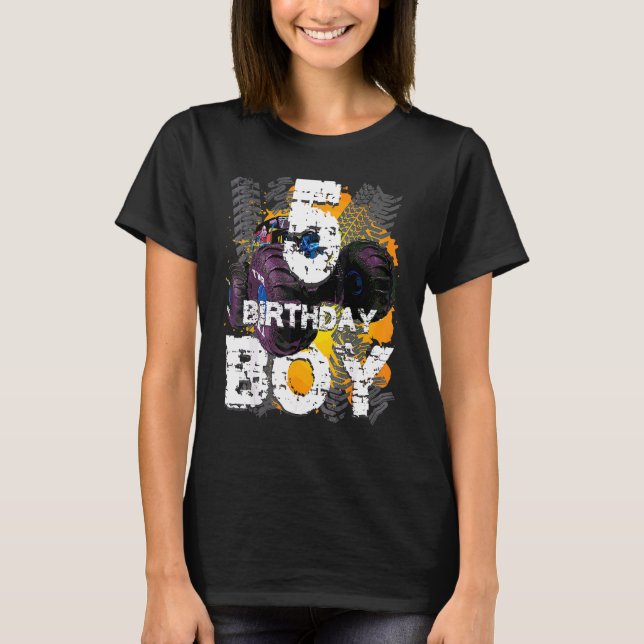 Camiseta Niño de cumpleaños 5 años de edad Monstruo Camión  (Anverso)