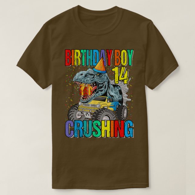 Camiseta Niño de cumpleaños aplastando dinosaurio de camión (Diseño del anverso)
