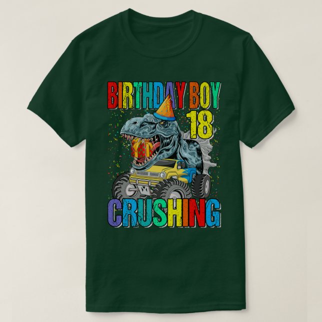 Camiseta Niño de cumpleaños aplastando dinosaurio de camión (Diseño del anverso)
