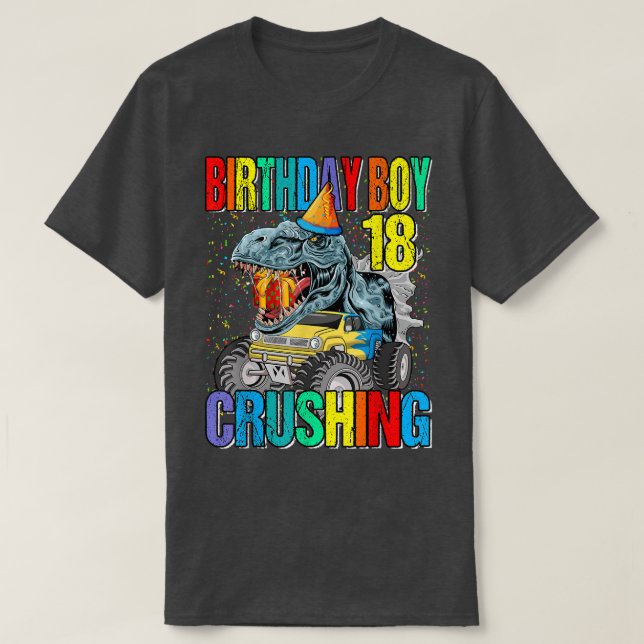 Camiseta Niño de cumpleaños aplastando dinosaurio de camión (Diseño del anverso)