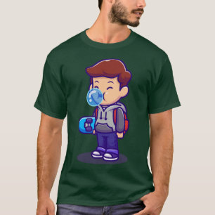 Camiseta Niño de patinaje cutáneo que sopla una burbuja de