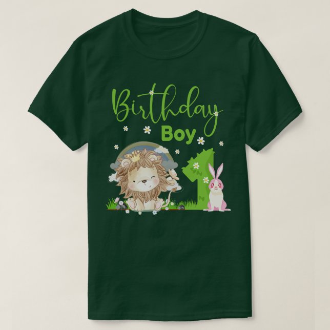 Camiseta Niño del primer cumpleaños del león lindo (Diseño del anverso)