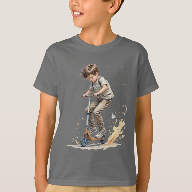 Camiseta Niño en una silueta divertida deportiva de patinet (Anverso)