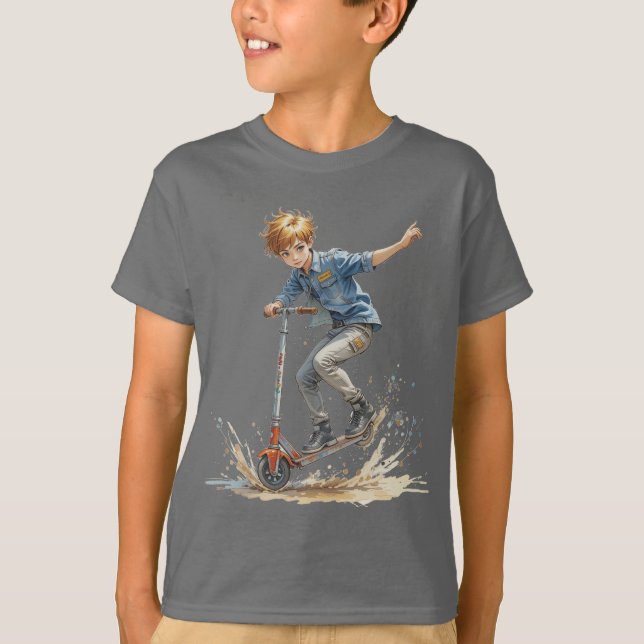 Camiseta Niño en una silueta divertida deportiva de patinet (Anverso)