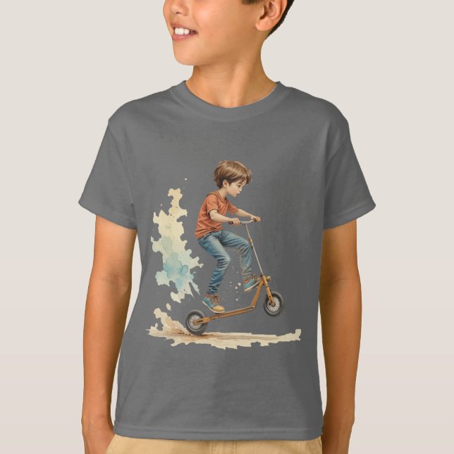 Camiseta Niño en una silueta divertida deportiva de patinet (Anverso)