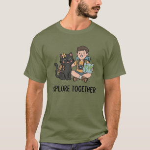 Camiseta Niño Gato Negro de Dibujos Animados Mapa de Aventu
