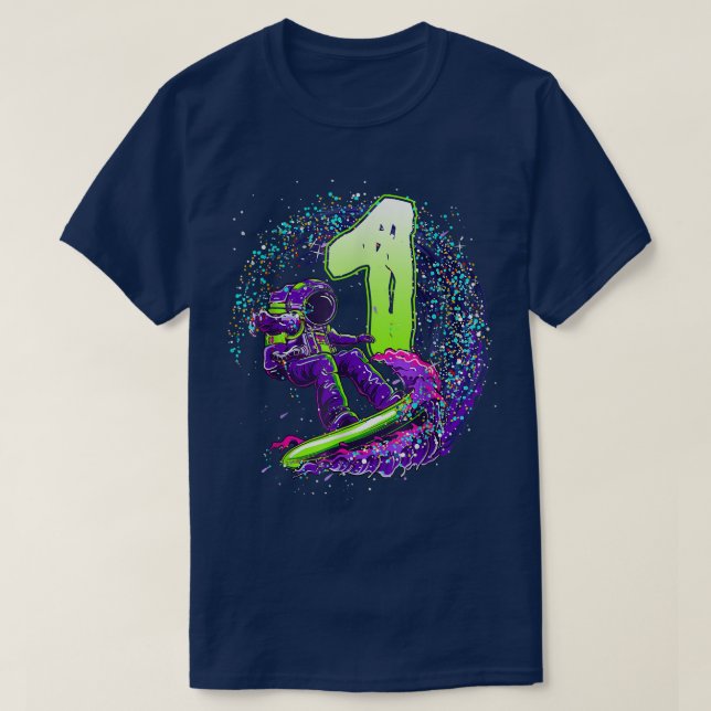 Camiseta Niño gracioso 1 cumpleaños astronauta sobrevida en (Diseño del anverso)