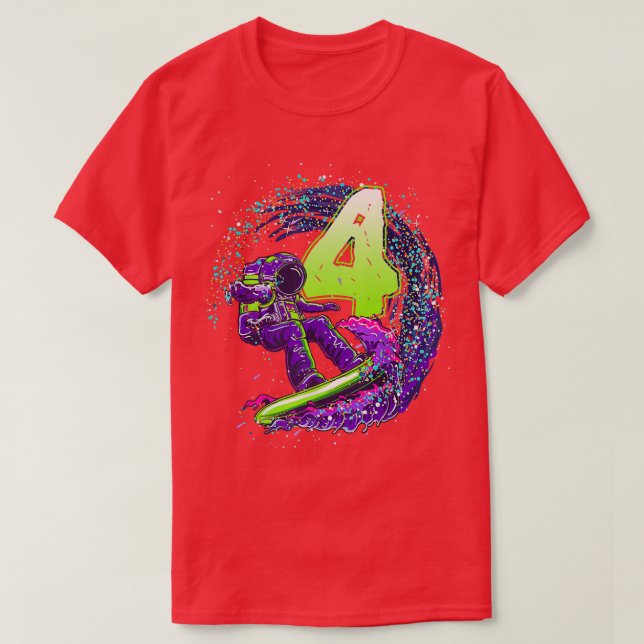 Camiseta Niño gracioso 4 Astronauta de cumpleaños sobrevive (Diseño del anverso)