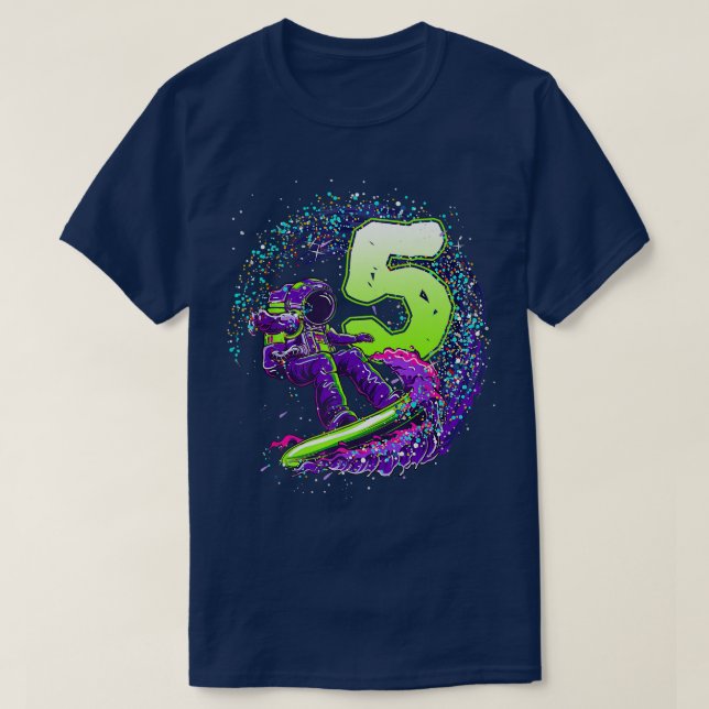 Camiseta Niño gracioso 5 Astronauta de cumpleaños sobrevive (Diseño del anverso)