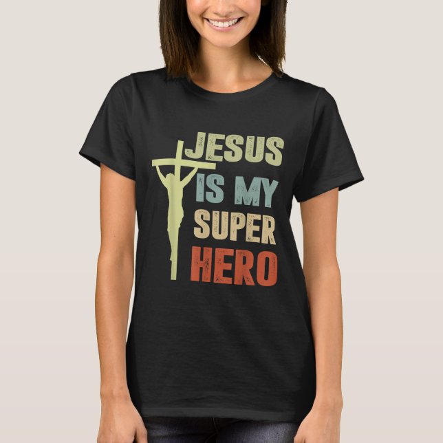 Camiseta Niño Jesús es mi superhéroe Dios Cristiano Hijo Br (Anverso)