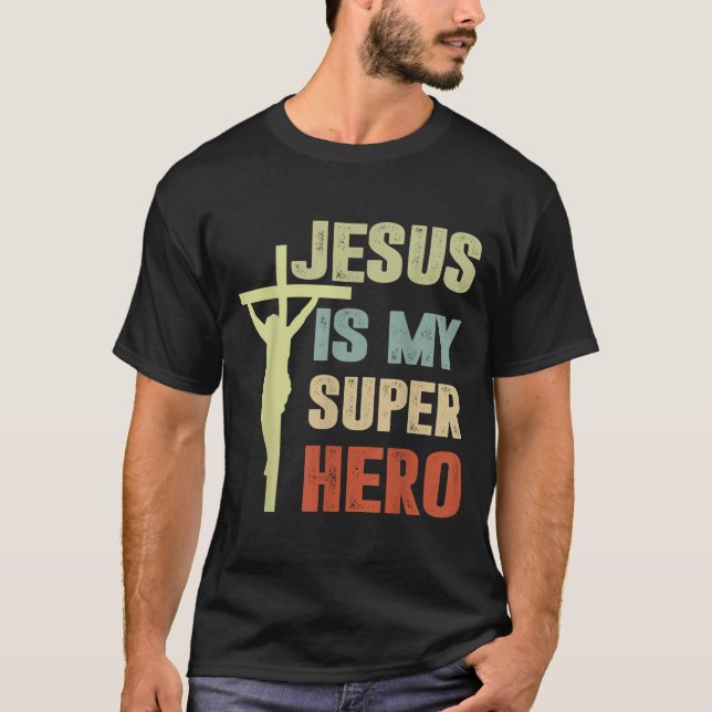 Camiseta Niño Jesús es mi superhéroe Dios Cristiano Hijo Br (Anverso)