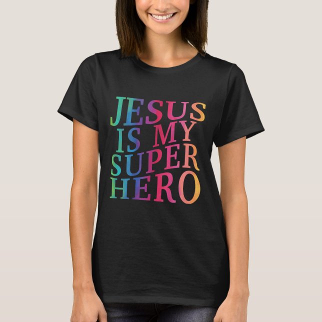 Camiseta Niño Jesús es mi superhéroe Dios Cristiano Hijo Br (Anverso)