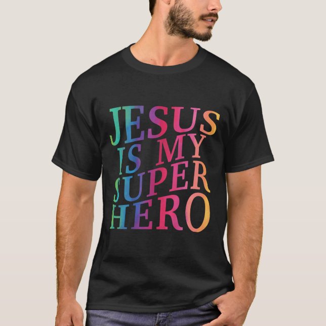 Camiseta Niño Jesús es mi superhéroe Dios Cristiano Hijo Br (Anverso)