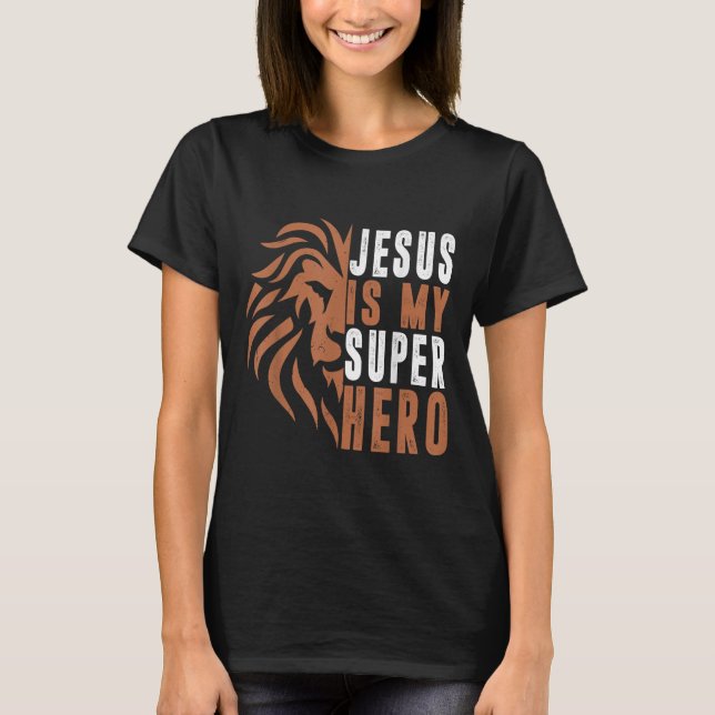 Camiseta Niño Jesús es mi superhéroe Dios Cristiano Hijo Br (Anverso)