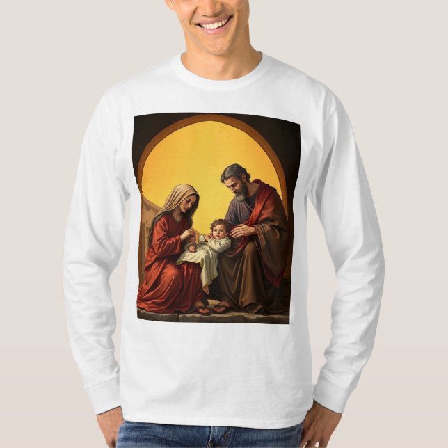 Camiseta Niño Jesús María y José Tee de la Larga Manga de l (Anverso)